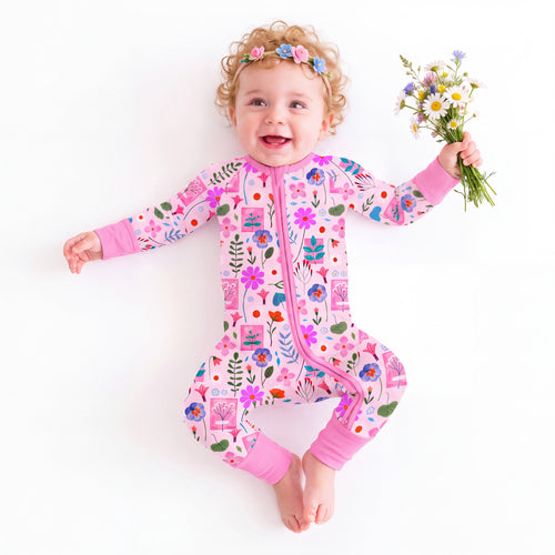 Watercolor Floral Gallery Bamboo Zipper Romper Pajamas