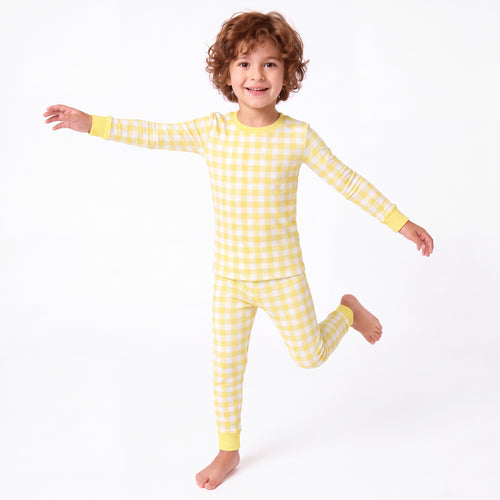 Classic Sunshine Gingham Yellow Kids Bamboo Two-Piece Pajama Set
