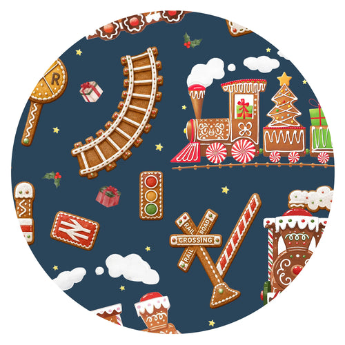 Christmas Gingerbread Train Navy Bamboo Zipper Romper Pajamas