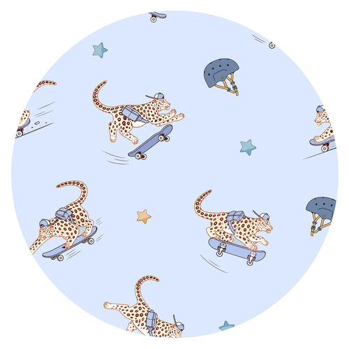 Skateboarding Leopard Blue Bamboo Zipper Romper Pajamas