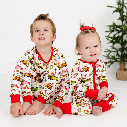 Christmas Cartoon Car Kids Bamboo Two-Piece Pajama Set