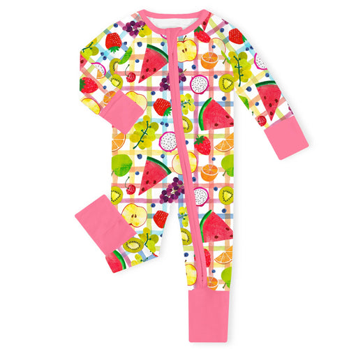 Tutti Frutti Plaid Bamboo Zipper Romper Pajamas