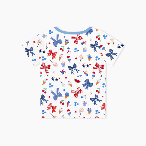 4th of July Bow Kids Bamboo Short Top T-shirt