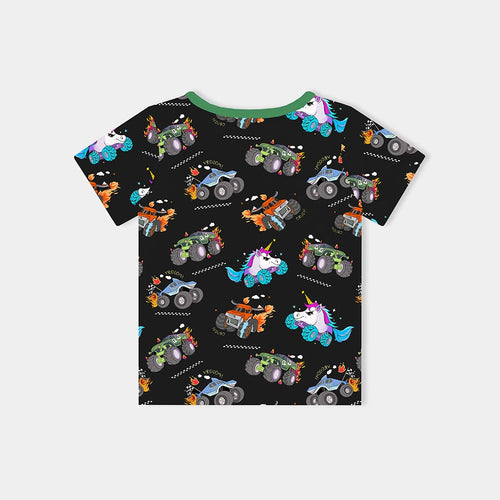 Monster Truck Black Green Kids Bamboo Short Top T-shirt