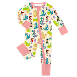 FancyPrince Cartoon Dragon Pink Baby Bamboo Zipper Romper Pajamas