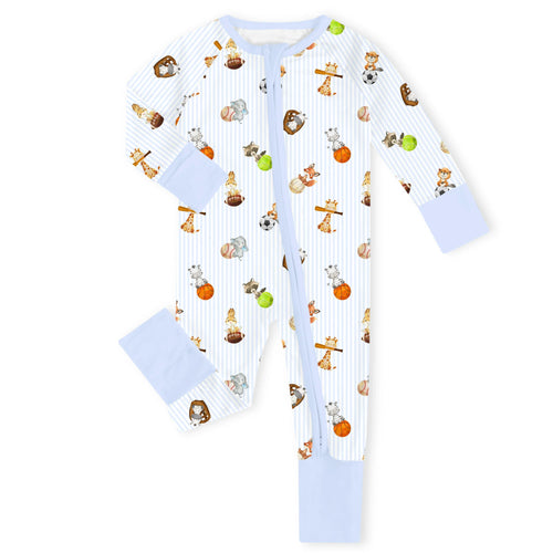 Pastel Safari Sports Bamboo Zipper Romper Pajamas