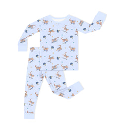 Skateboarding Leopard Blue Kids Bamboo Two-Piece Pajama Set