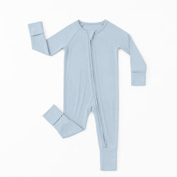 Solid Sky Blue Zipper Romper Pajamas