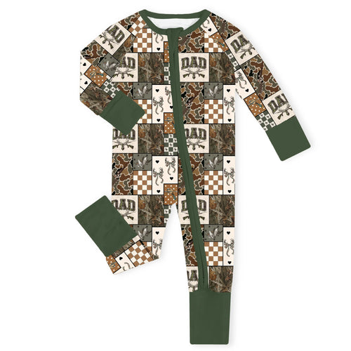Dad Hunter Patchwork Bamboo Zipper Romper Pajamas