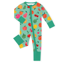 Summer Fruit Frenzy Green Bamboo Zipper Romper Pajamas