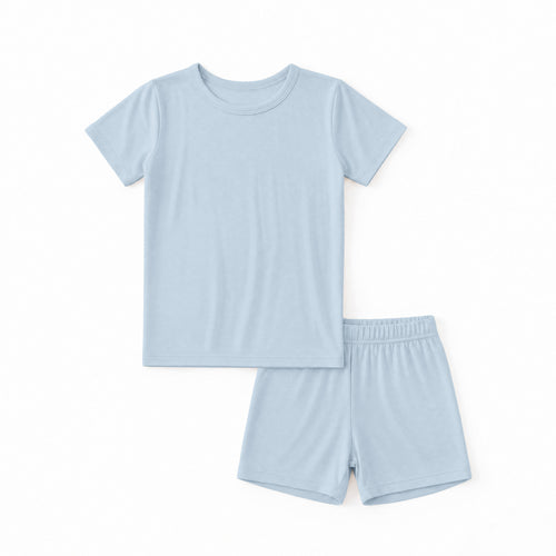 Solid Sky Blue Kids Bamboo Two-Piece Pajama Short Sleeve Set
