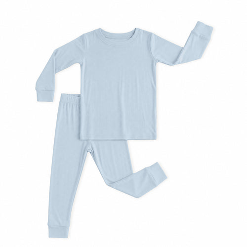 Solid Sky Blue Kids Bamboo Two-Piece Pajama Set