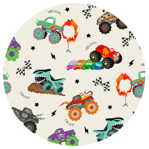 Big Wheels Truck Race Journey on Apricot Bamboo Zipper Romper Pajamas