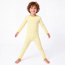 Classic Sunshine Gingham Yellow Kids Bamboo Two-Piece Pajama Set