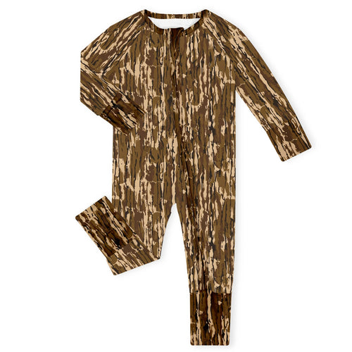 Vintage Bottomland Bark Camo Bamboo Zipper Romper Pajamas