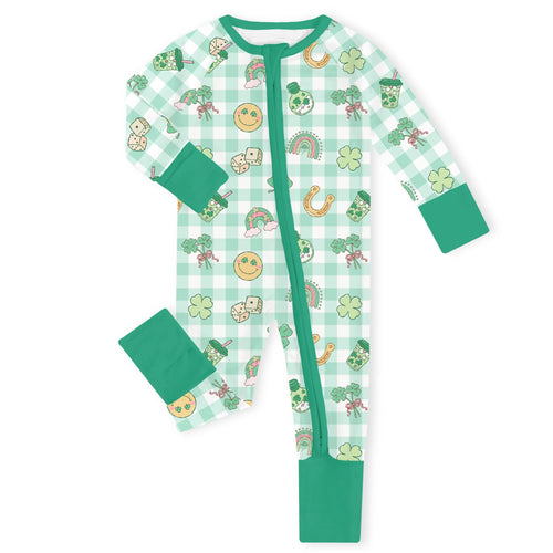 Lucky Charm Gingham Bamboo Zipper Romper Pajamas