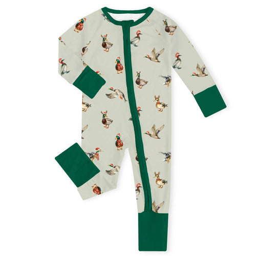 Christmas Mallard Duck Bamboo Zipper Romper Pajamas