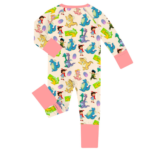 FancyPrince Cartoon Dragon Pink Baby Bamboo Zipper Romper Pajamas