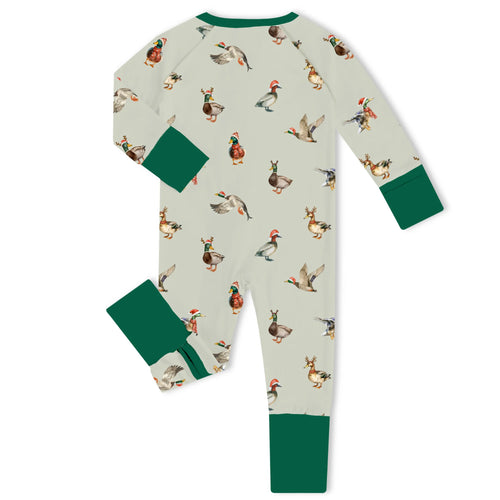Christmas Mallard Duck Bamboo Zipper Romper Pajamas