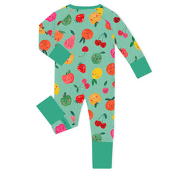 Summer Fruit Frenzy Green Bamboo Zipper Romper Pajamas