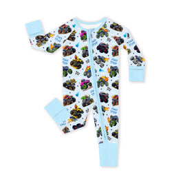 Wild Truck Power Adventure and Flags Bamboo Zipper Romper Pajamas