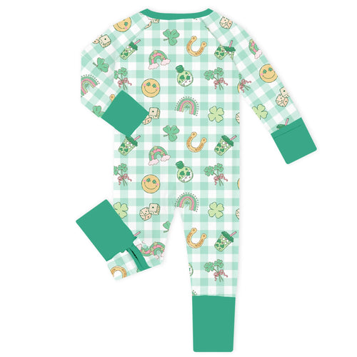 Lucky Charm Gingham Bamboo Zipper Romper Pajamas