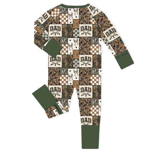 Dad Hunter Patchwork Bamboo Zipper Romper Pajamas