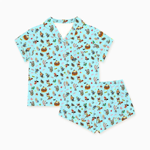 Crazy Zoo Mom&Me Blue Bamboo Family Short Matching Pajamas