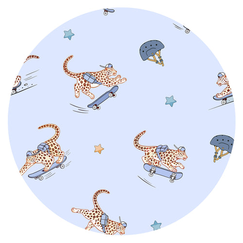 Skateboarding Leopard Blue Kids Bamboo Two-Piece Pajama Set