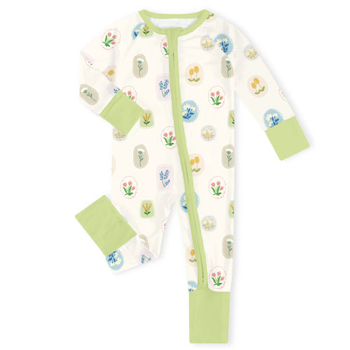 Pressed Botanical Garden Bamboo Zipper Romper Pajamas
