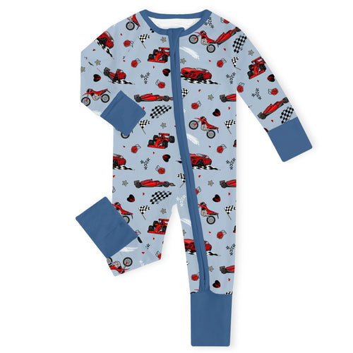 Speed Racer Blue Bamboo Zipper Romper Pajamas