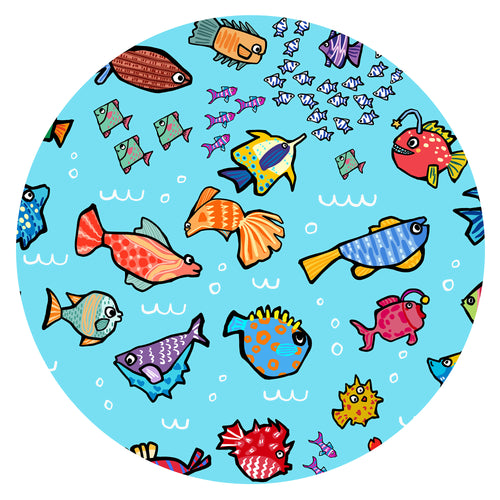 Blue Ocean Fish Frenzy Bamboo Two-Piece Pajama Short Sleeve Set