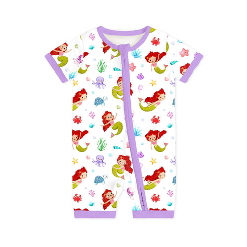 Little Mermaid Ocean Dreams and Sea Friends Purple Short Bamboo Zippy Baby Romper