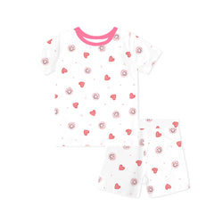 Sweet Hearts and Smiley Faces Pink Kids Bamboo Short Two-Piece Pajama Set