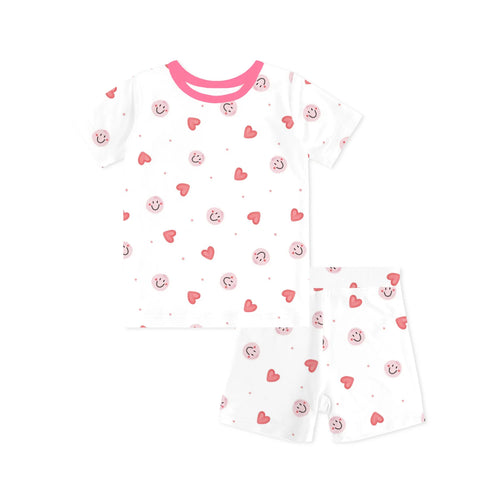 Sweet Hearts and Smiley Faces Pink Kids Bamboo Short Two-Piece Pajama Set