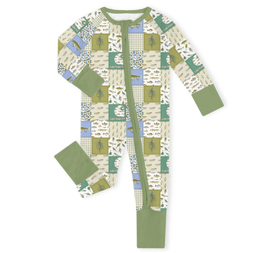 Outdoor Fishing Western Patchwork Bamboo Zipper Romper Pajamas