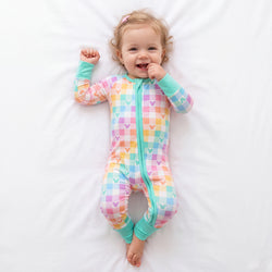 Pastel Magic Check Bamboo Zipper Romper Pajamas