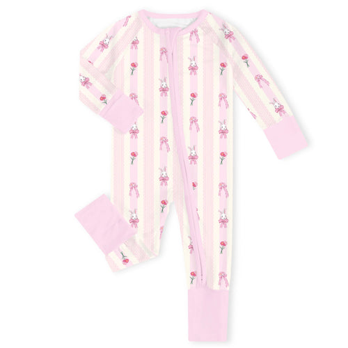Coquette Ribbon Bunny Bamboo Zipper Romper Pajamas
