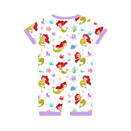Little Mermaid Ocean Dreams and Sea Friends Purple Short Bamboo Zippy Baby Romper