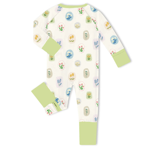Pressed Botanical Garden Bamboo Zipper Romper Pajamas