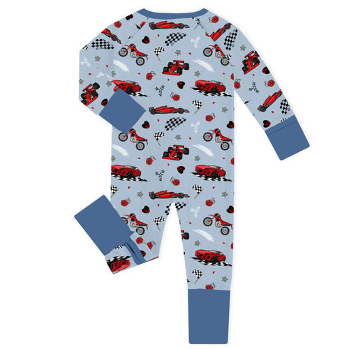 Speed Racer Blue Bamboo Zipper Romper Pajamas
