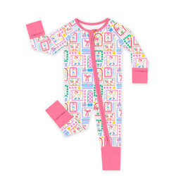 Sweet Duck Patchwork Pink Bow Bamboo Zipper Romper Pajamas