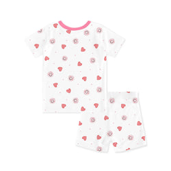 Sweet Hearts and Smiley Faces Pink Kids Bamboo Short Two-Piece Pajama Set