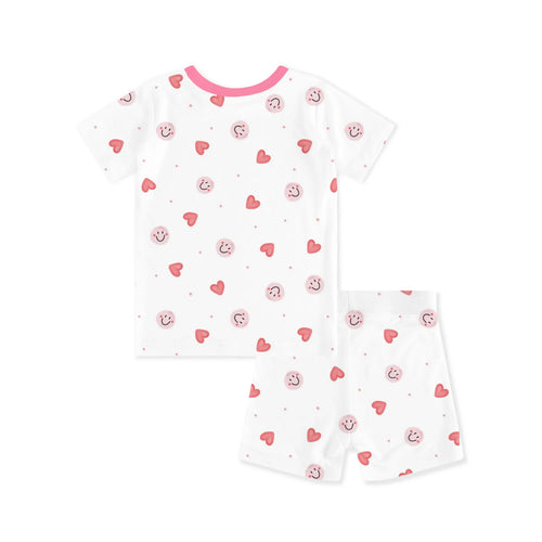 Sweet Hearts and Smiley Faces Pink Kids Bamboo Short Two-Piece Pajama Set