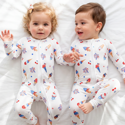 4th of July Ice Cream and Fireworks Bamboo Zipper Romper Pajamas