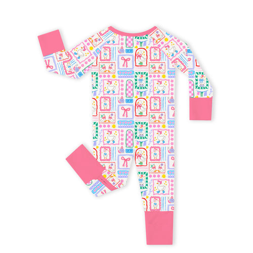 Sweet Duck Patchwork Pink Bow Bamboo Zipper Romper Pajamas