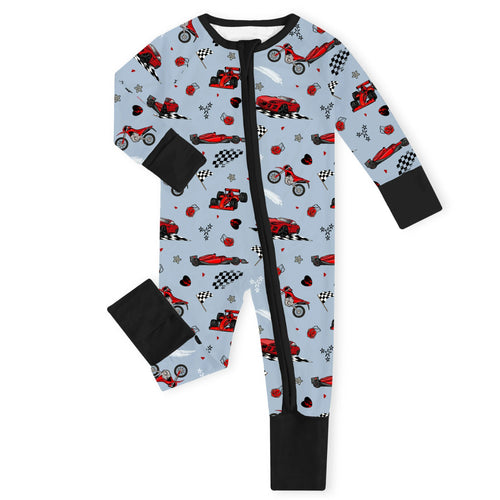 Speed Racer Navy Bamboo Zipper Romper Pajamas