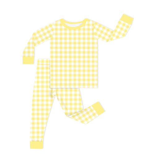 Classic Sunshine Gingham Yellow Kids Bamboo Two-Piece Pajama Set