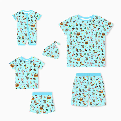 Crazy Zoo Dad&Me Blue Bamboo Family Short Matching Pajamas