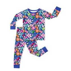 Game Day Blooms Blue Kids Bamboo Two-Piece Pajama Set